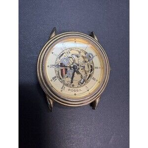 Vintage Fossil Watch Women Gold Tone Skeleton Look